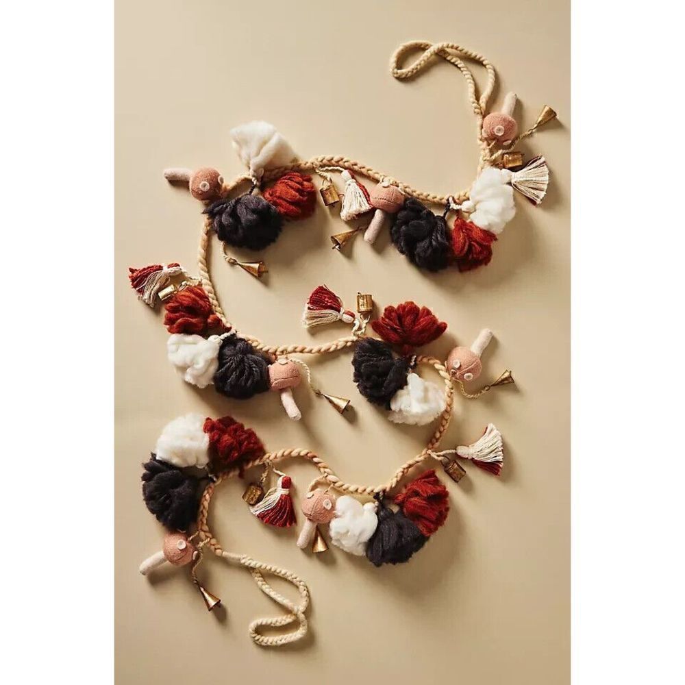 Anthropologie Brenn Garland Wool Bells Mushrooms  Rope Woodland Holiday NEW